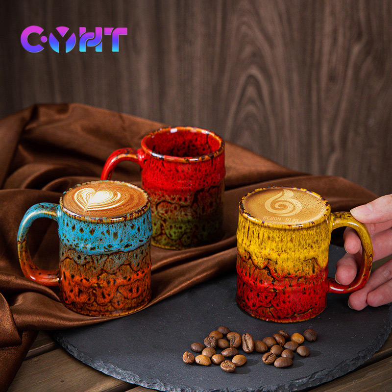 Colored Kiln-changed Coffee Cup 150ml Oil Barrel Shape Mug Office Simple Tea Cup Casual Coffee Shop Drinkware Afternoon Tea Set