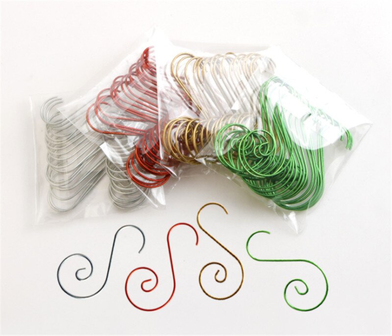 Kerst S-Vormige Metalen Haken Decoratieve Roestvrij Stalen Haken Hanger Voor Kerstboom Rood Groen Gouden Zilveren 20 Stks/zak