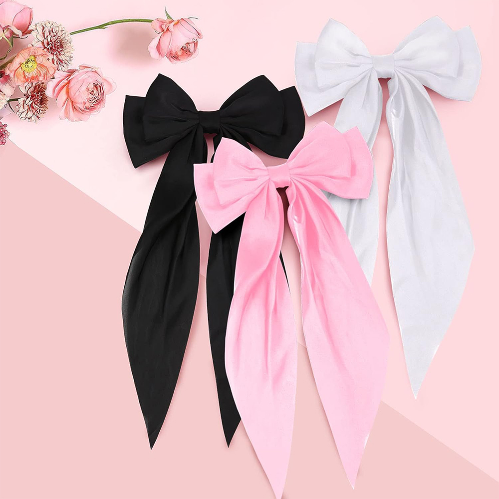 Laços de cabelo para meninas fitas rosa/branco/preto arco meninas fita acessórios para o cabelo sólido simples cetim primavera clipe pino de cabelo para mulher