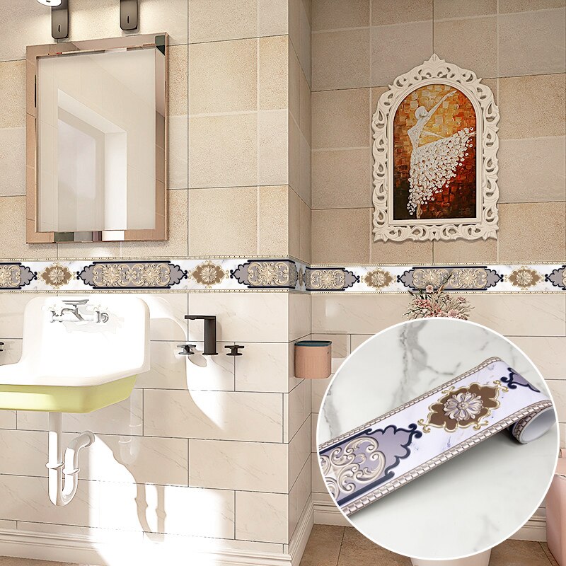 Pegatina de pared de esquina de rodapié de 240cm de longitud para baño y oficina, línea de cintura de vidrio, decoración del hogar, papel tapiz artístico de guía de onda de piso impermeable: YX006