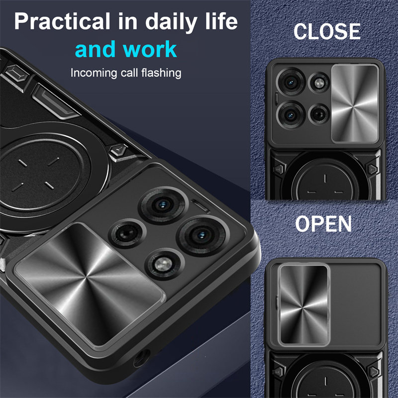 Armor Slide Lens Protection Back Cover For Motorola Moto G85 G75 G55 G35 5G Case Car Magnetic Ring Stand Shockproof Phone Cases