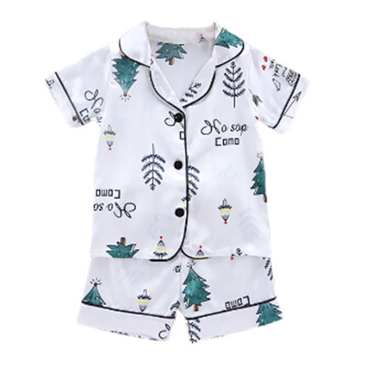 Herfst Zomer Schattige Beer Tropische Print Peuter Baby Kids Jongen Knop Stitch Nachtkleding Nachtkleding Pyjama Set Homewear