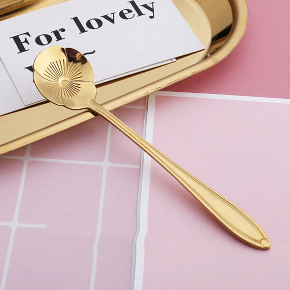 1pcs Mini Cute flower Stainless Steel Teaspoon Coffee Metal golden Soup Dessert Spoon tablespoon dessert spoons Kitchen utensils: e