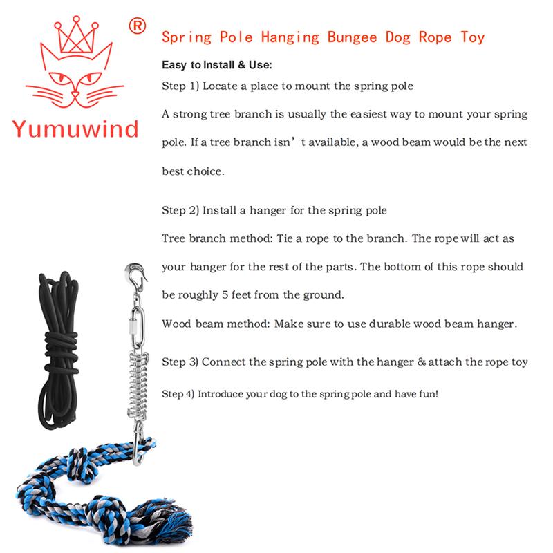 UEETEK Pet Durable Stainless Steel Spring Pole Dog Rope Toys Hanging Exercise Rope Pull With 5M Black Ropes Pet Toys