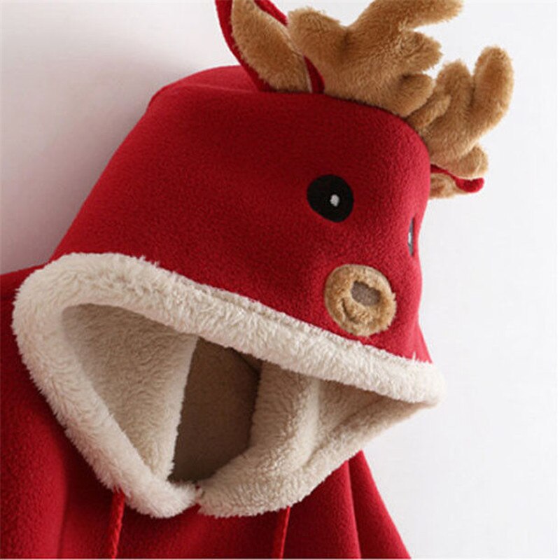 Toddler Baby Girl Christmas Outfit Kids Solid Color Reindeer Hooded Cloak Poncho Snowsuit Winter Warm Coat