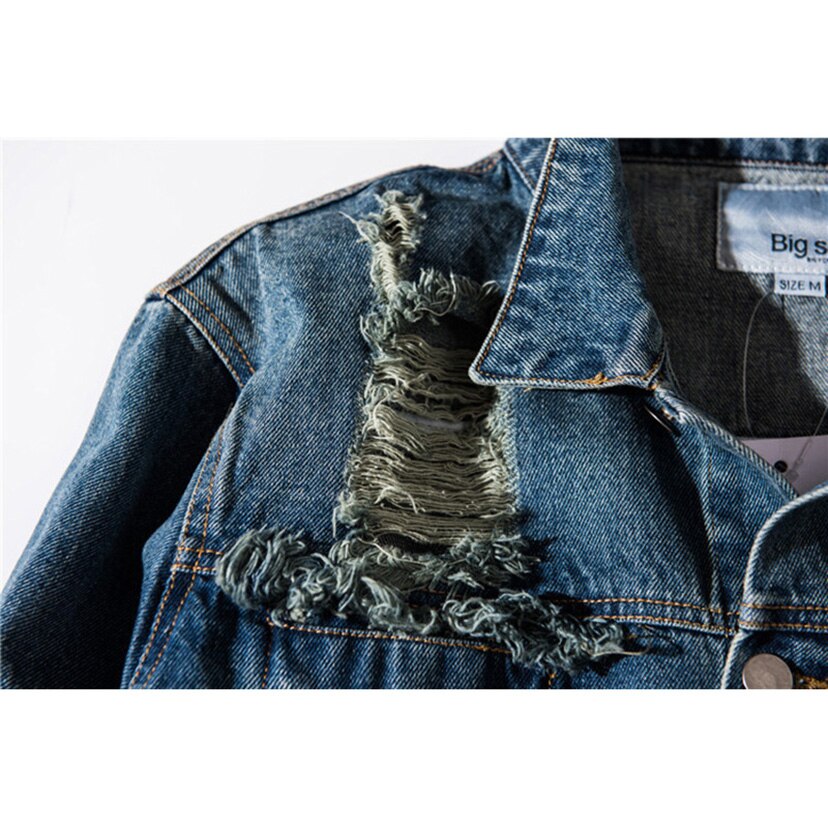 Vintage 424 Veste en Jean Hommes Déchiré Trous Lavé Coton Automne Manteaux Homme Décontracté Vestes en Jean Cowboy Classique Homme MSW013