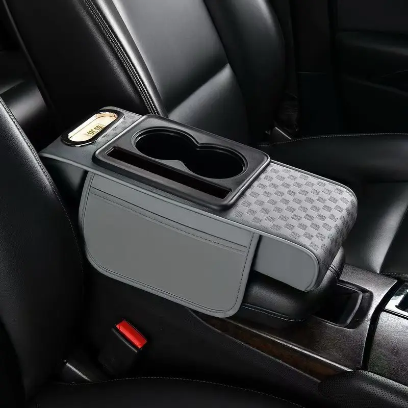 1pc PU Leder Auto Mittelarmlehne Kasten Kissen mit Doppel Lagerung Taschen, Universal- Höer Pad Auto Innen Zubehör: WEISS