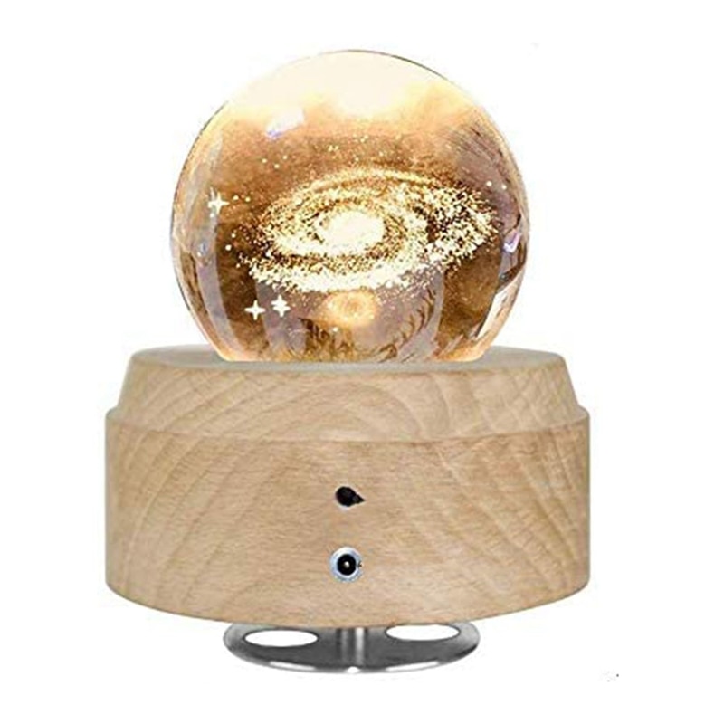 Light-3D Crystal Ball Music Box Luminous Rotating Musical Box-Wood Base Best for Birthday Christmas