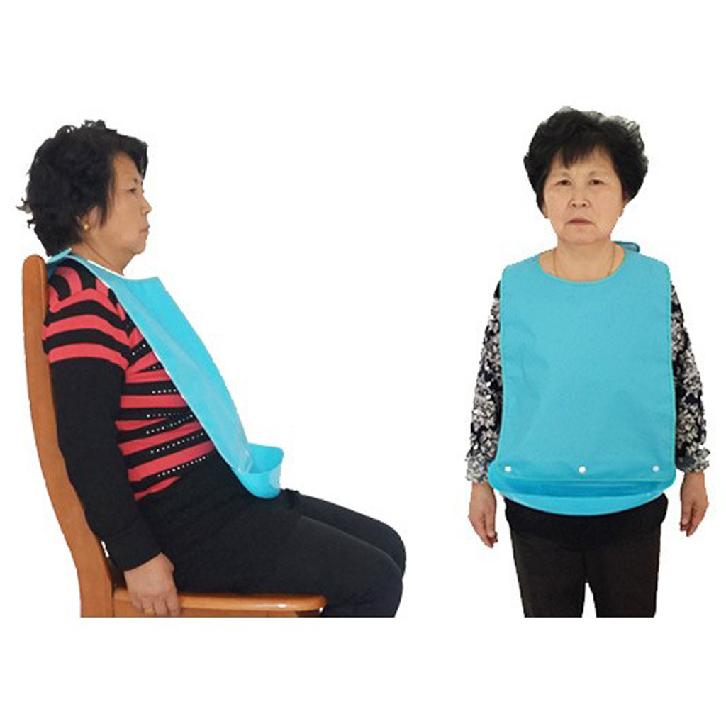 Comidas ropa Protector Baberos ayuda para discapacitados delantal con bolsillo PE azul perfecto para comer y beber, anti-derrames