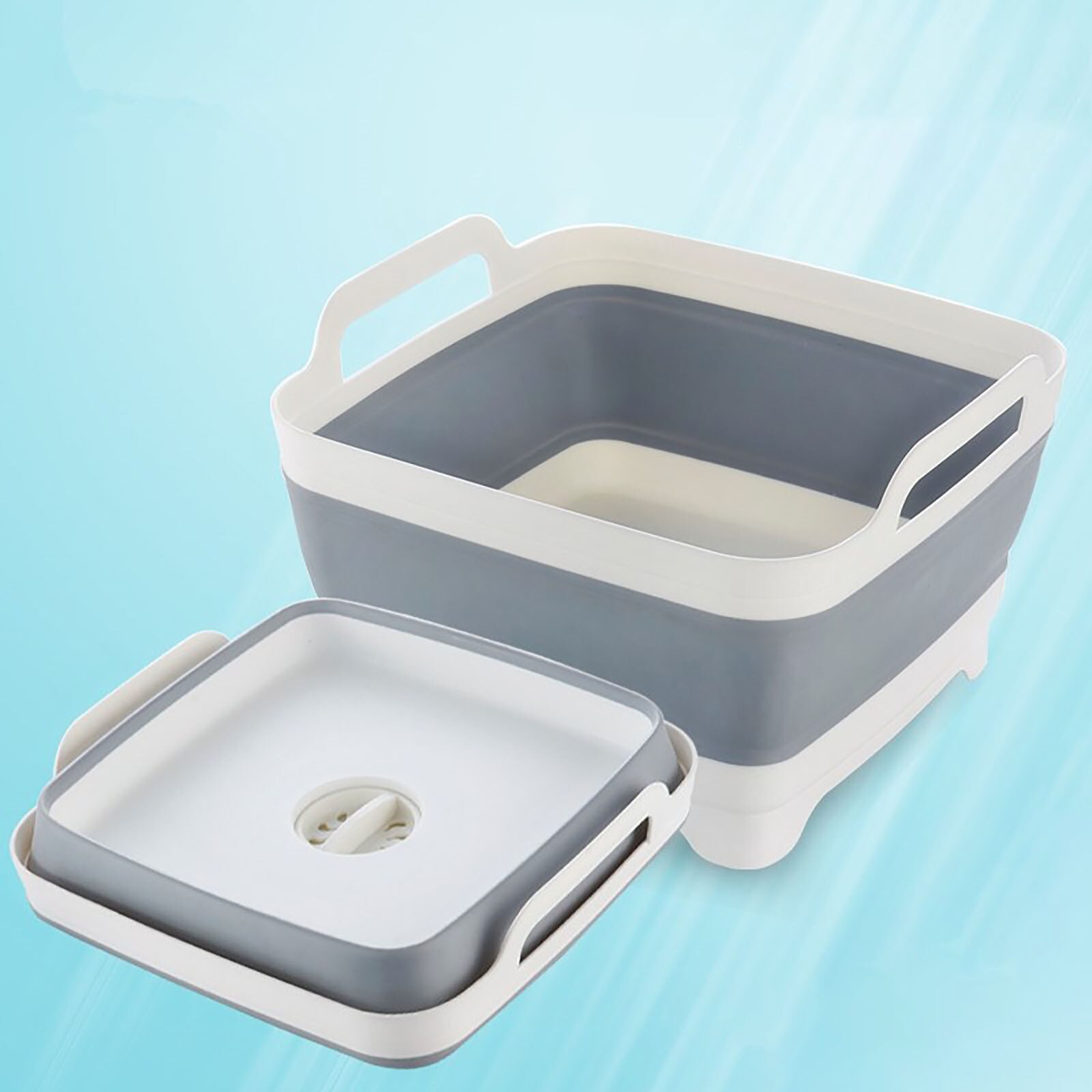 Bassin de lavage pliable en Silicone, avec bouchon de vidange, poignées de transport, égouttoir d'évier, passoire de Camping # T2G