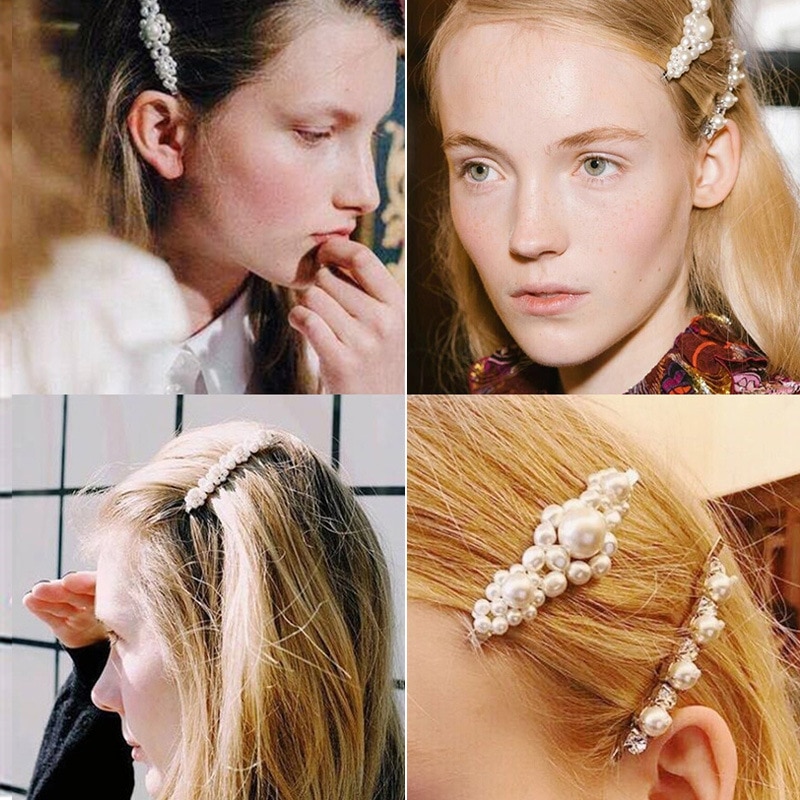 3/4pcs Trendy Pearl Hair Clips For Women Handmade Geometric Hair Barrette Triangle Square Hairpins Snap Hair Styling Accessories