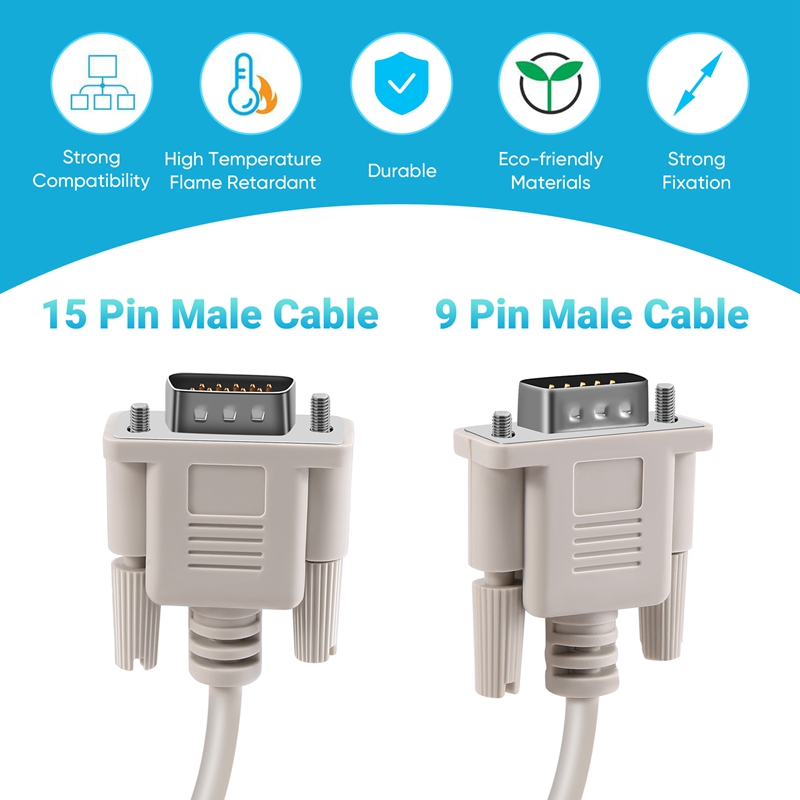 1.4m rs232 db9 9 pin han til vga video 15 pin han adapter kabel lys grå