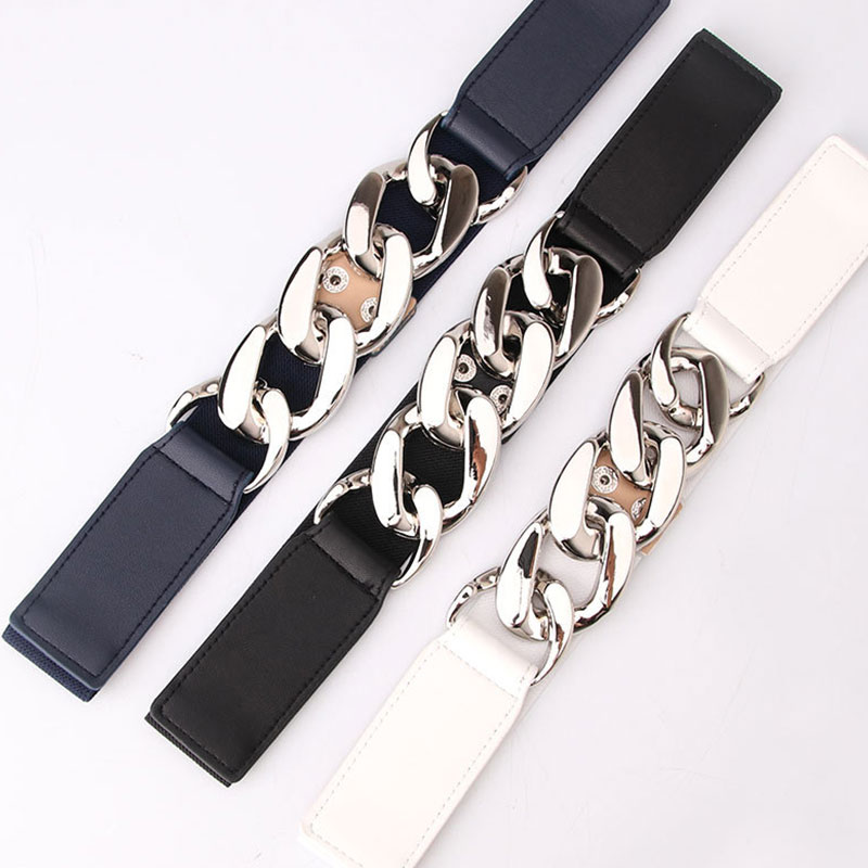 Belts For Women Skinny Metal Gold Buckle Waist Belt PU Leather Thin Belt Elastic Waistband Female Dress Accessories