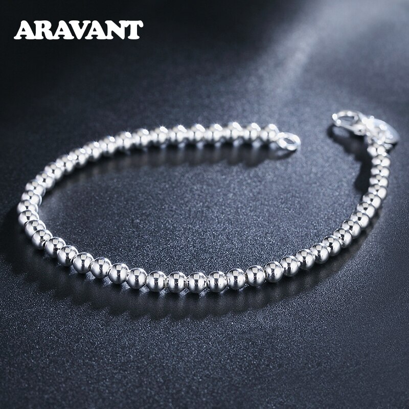 925 Silver Bead Chain Bracelet For Women Silver Jewelry Accessories Wide 4mm 6mm 8mm 10mm