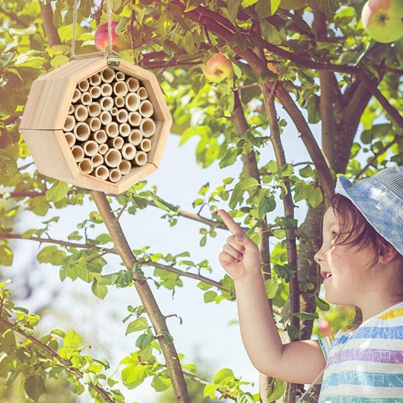 2 pacote de bambu natural abelha colmeia inseto hotéis mason bee casa tubos para atrai polinizadores abelha pacífica para o jardim