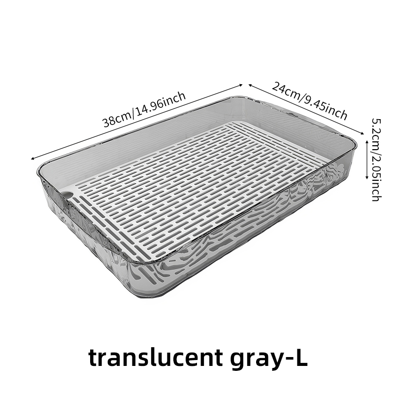 Bandeja de almacenamiento de drenaje de vajilla transparente, bandeja para fregadero de cocina, bandeja de frutas para sala de estar, organizador de artículos de tocador para baño, PET: Gris oscuro