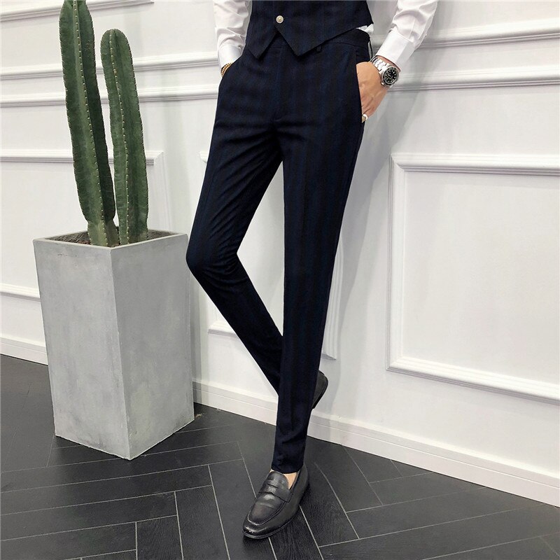 Heren gestreepte broek, zwart, grijs, slim fit jeugd heren pantalon maat 28-36 zakelijke vrijetijdsbroek heren
