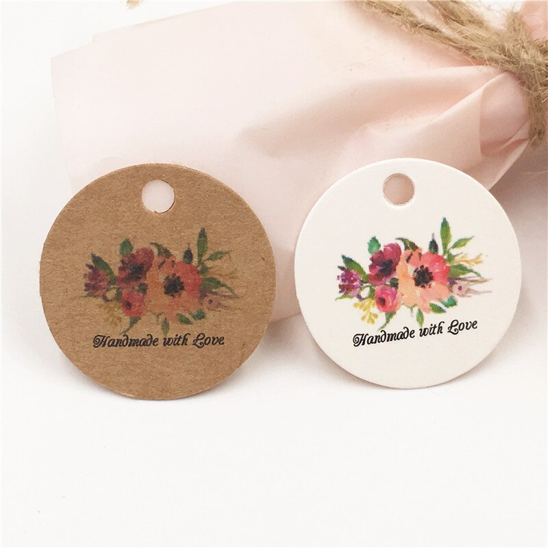 50 Stuks 3Cm Ronde Kledingstuk Kleine Papieren Etiketten Verpakking Decoratie Liefde Papieren Kaart Prijs Hang Tag
