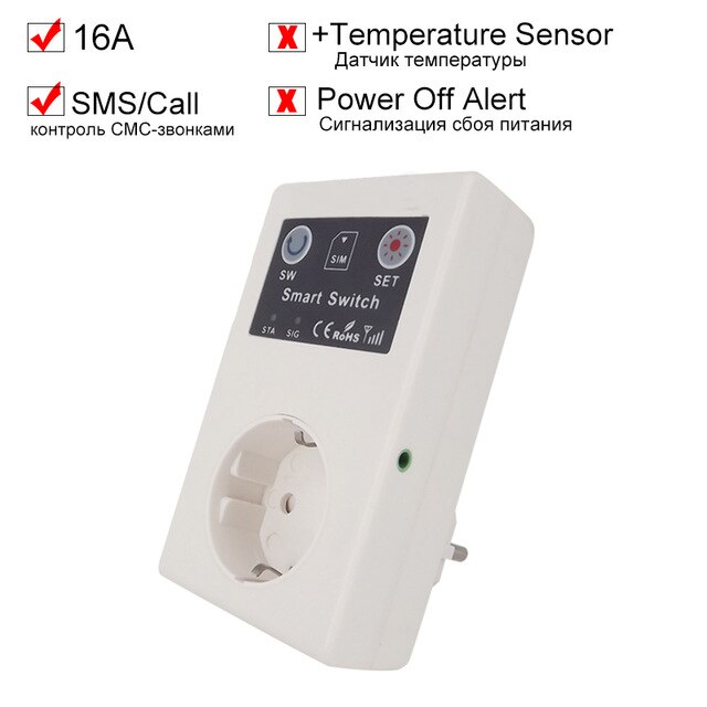 16A GSM SMS Smart Power Socket Outlet Temperature Sensor Controller Plug Intelligent Relay Switch Home Automation Remote Control: Type A Socket