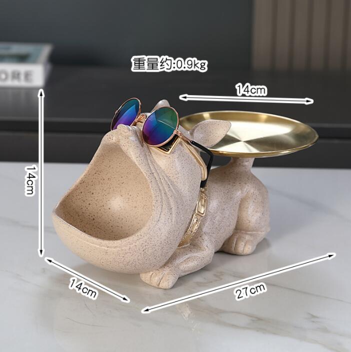 Cool French Bulldog Butler Décor with Tray Big Mouth Dog Statue Home Décor Storage Box Animal Resin Sculputre Figurine Art: light green