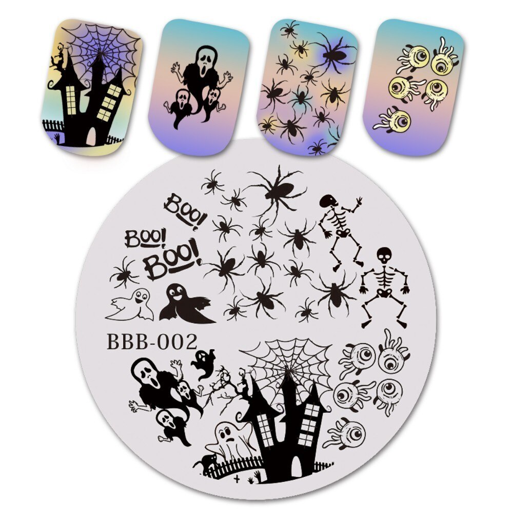 Beautybigbang negle stempling plader halloween edderkop kraniet græskar heks billede nail art skabelon stencil til negle bbb xl -027: B2