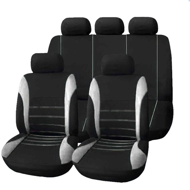 Car Seat Cover Airbag Compatible Ventilation Cloth Seat Protector Cushion Autos Universal Interior Accessories Fit Most Cars: 5 seats black grey1