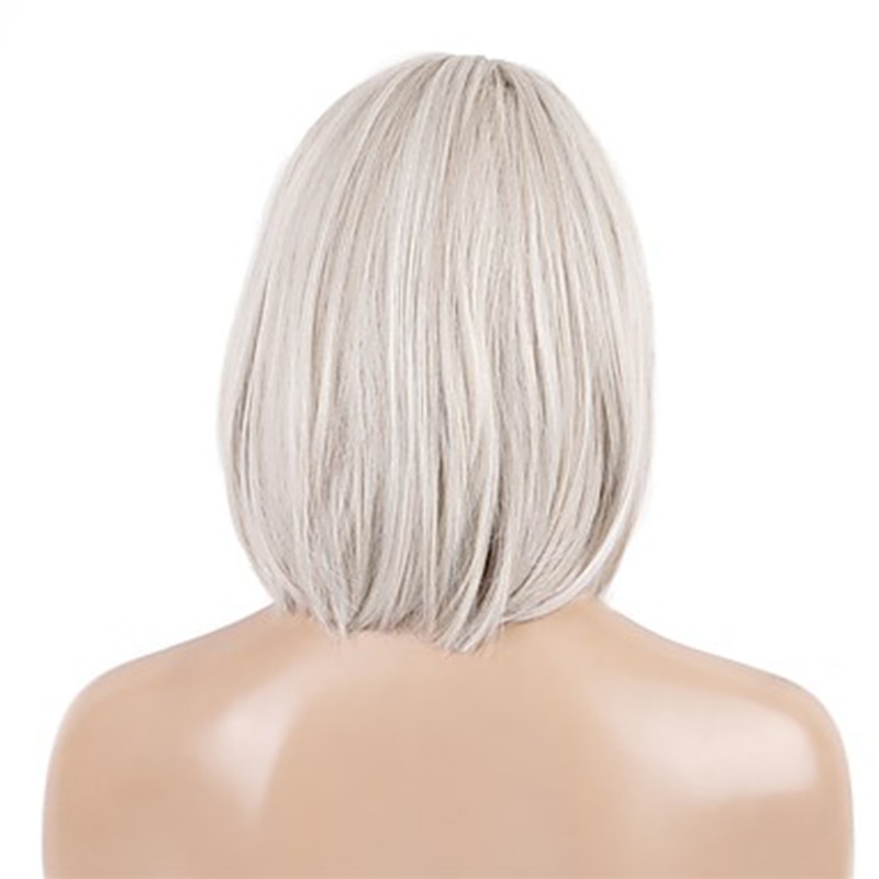 HAIRJOY Frauen Synthetische Haar Grau Weiß Gemischte Perücken Braune Kurze Gerade Bob Perücke