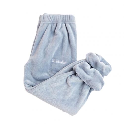 Leisure Lady Solid Color Elastic Waist Ankle Tie Warm Fleece Pajama Pants Trousers: Blue