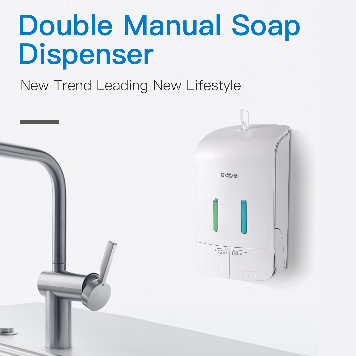 SVAVO Double Liquid Soap Dispenser Wall Mounted Shampoo Dispenser Double Soap Bottle Containers for Bathroom Hotel
