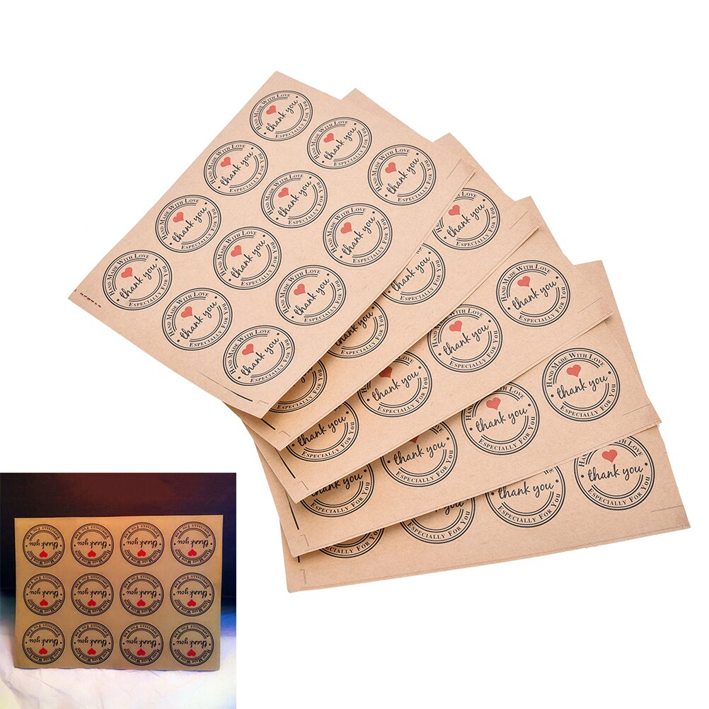 60 Pcs kraftpapier Label Stickers Labels Papier Dank U zelfklevende Stickers