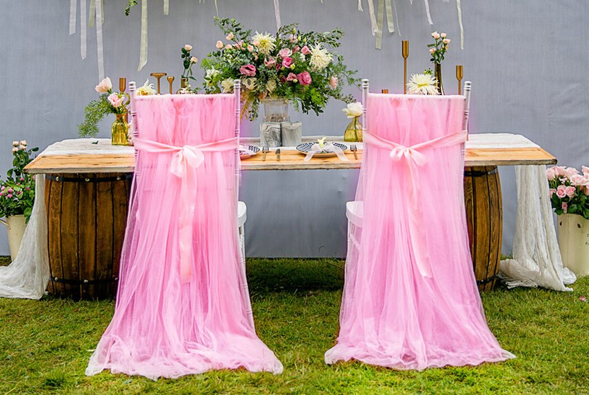 Birthday High Chair Covers 2Pcs Tulle Chair Cover Fluffy Tutu