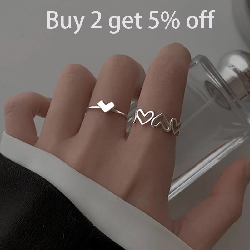 Bagues ouvertes simples en forme de cœur creux pour filles, bagues de couleur argent, bijoux de mariage esthétique, de promesse pour femmes: green