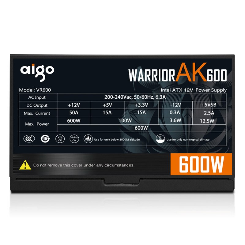 Go AK-Unidad de fuente de alimentación PSU para PC, ventilador negro silencioso para juegos, 600mm, rgb, 24 Pines, 12V, ATX, fuente de alimentación para ordenador de escritorio, BTC, 120 W