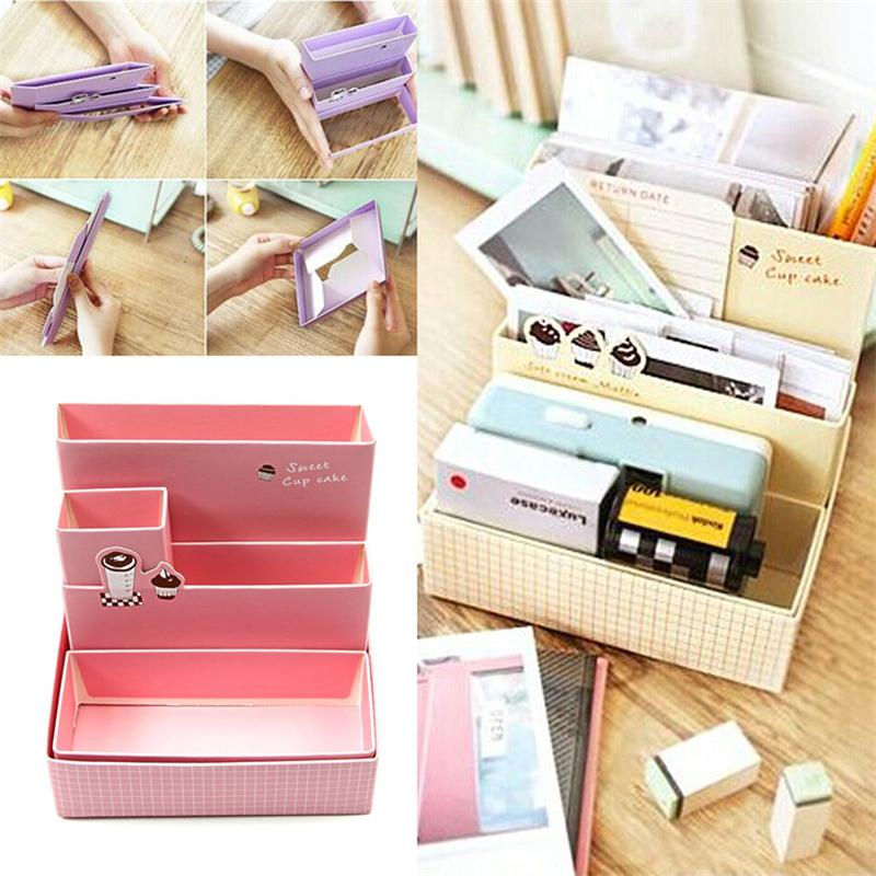 Soporte de artículos de papelería para decoración de escritorio, caja de cartón para almacenaje, organizador de cosméticos de maquillaje, lápiz,