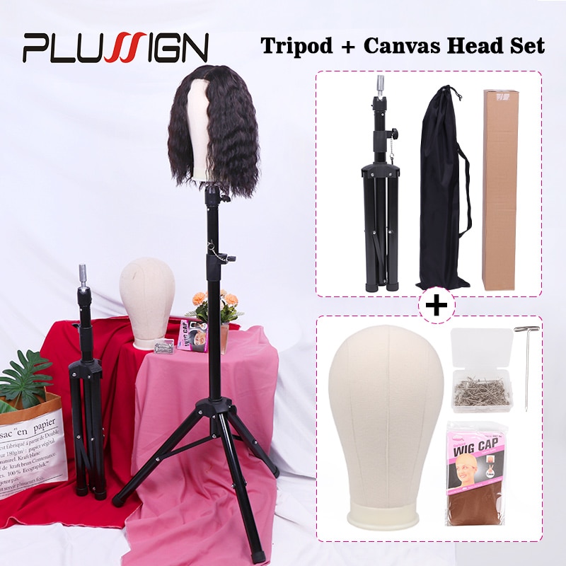 Adjustable Wig Stand Tripod For Hairdressing Training With Canvas Block Head Manikin Wig Head Set With Stand 21Inch-25Inch