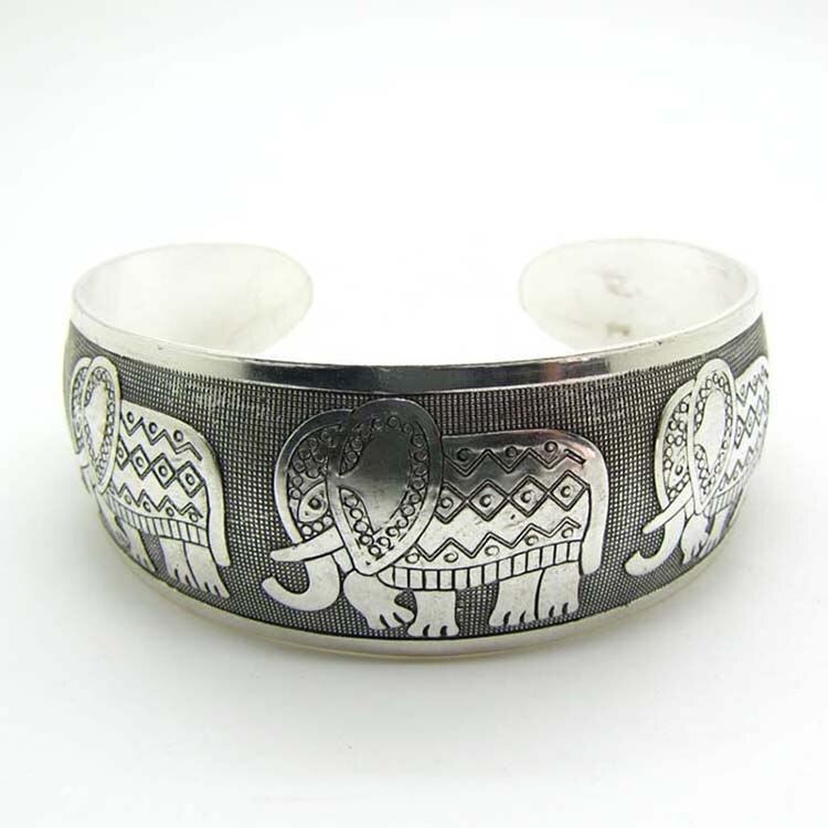 Brazalete tibetano Vintage tallado, pulsera ancha abierta, joyería Bohemia antigua para mujeres y hombres, Retro,: H