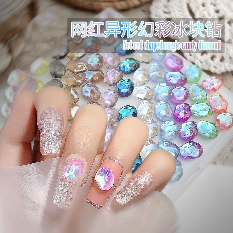 20 piezas brillo Aurora AB ondulación hielo cubo translúcido superficie irregular joya de cristal decoración de uñas diamantes de imitación dijes de manicura
