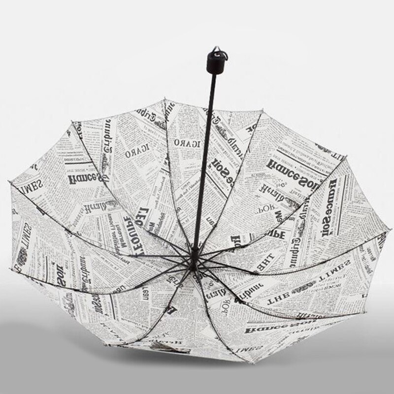 British Wind Black And White Newspaper Umbrella Folding Automatic Umbrella Anti-Uv Sun/Rain Umbrella Parasol-White