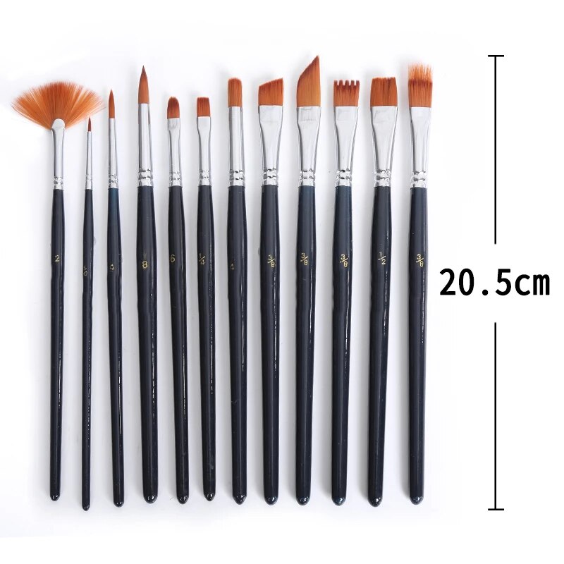 12 stk akvarel pensler sæt nylon hår maleri pensel sort stil kort stang olie akryl maleri pensel pen kunst forsyninger