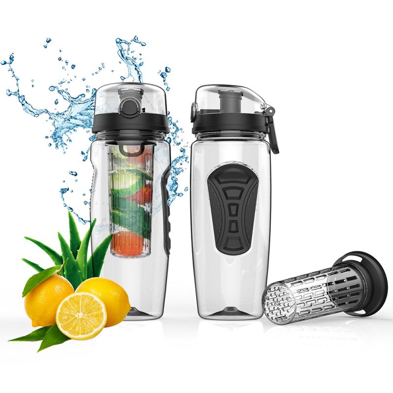 32oz 900ml Fruit Infuser Juice Shaker Sports Lemon Water Bottle With Flip Top Portable BPA Free Portable Climbing Camp Water Cup