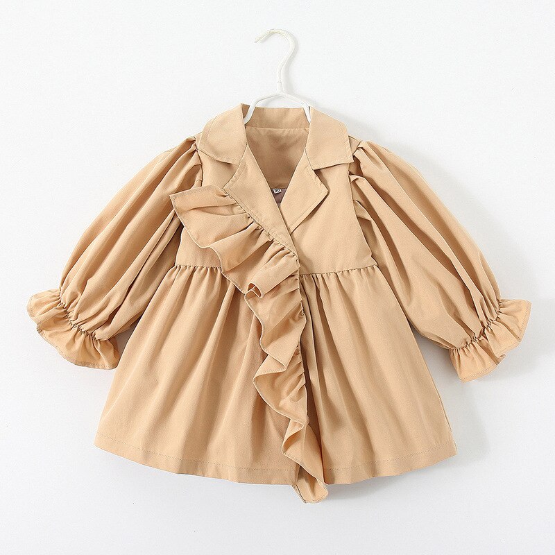 Humor Bär Mädchen Windjacke Jacke Mantel Neue Herbst Winter Feste Farbe Lange Hülse Laepl Kragen Rüsche Kleinkind freundlicher Clothin