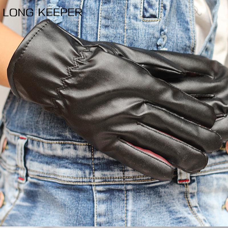 Winter Accessories PU Leather Gloves Children's Full Finger Gloves Girls Black Warm Breathable Riding Luvas