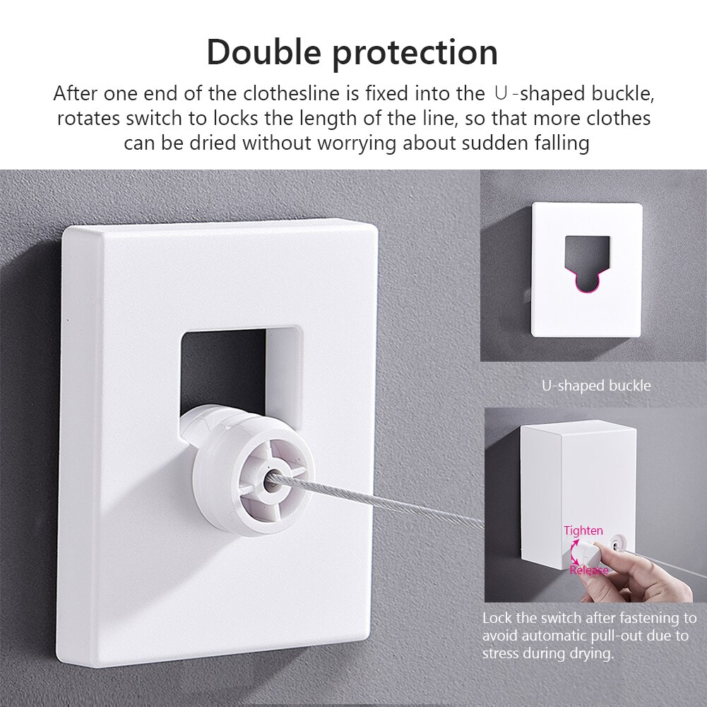 Indoor Outdoor Retractable Rope Laundry Clothes Line 13.8ft Automatic Wall Hanging Stretch Washing Invisible Line Mounted Drying