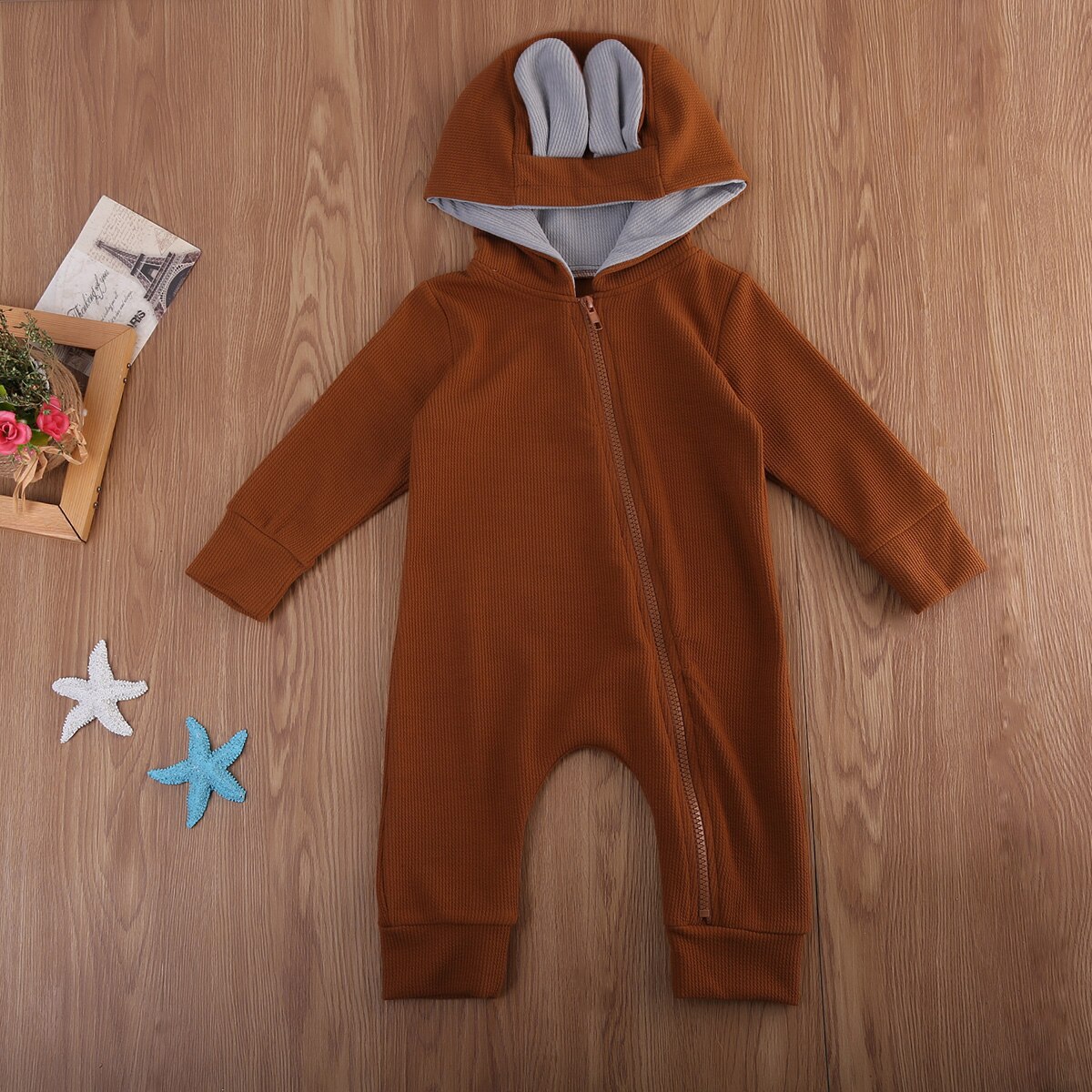 Warm Baby Meisje Jongen Infant Cartoon Herten 3D Oor Romper Jumpsuit Rits Jas Uitloper Kleding Outfit 3-18M