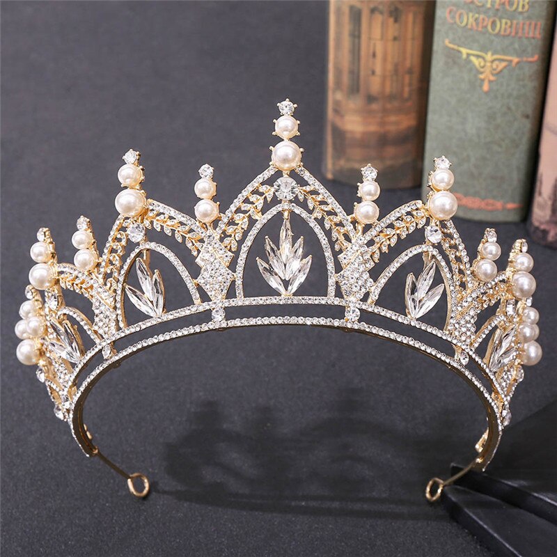 Bridal Hair Jewelry Big Large Tiaras and Crowns Crystal Pearl Diadem For Bride Women Princess Queen Headband Wedding Accessories