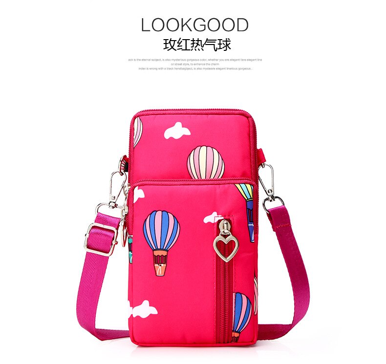 You Se-bandolera pequeña para mujer, bolso de hombro multifunción, Diagonal, para teléfono móvil, auriculares para el exterior, bolsa de brazo deportivo: Large red balloon