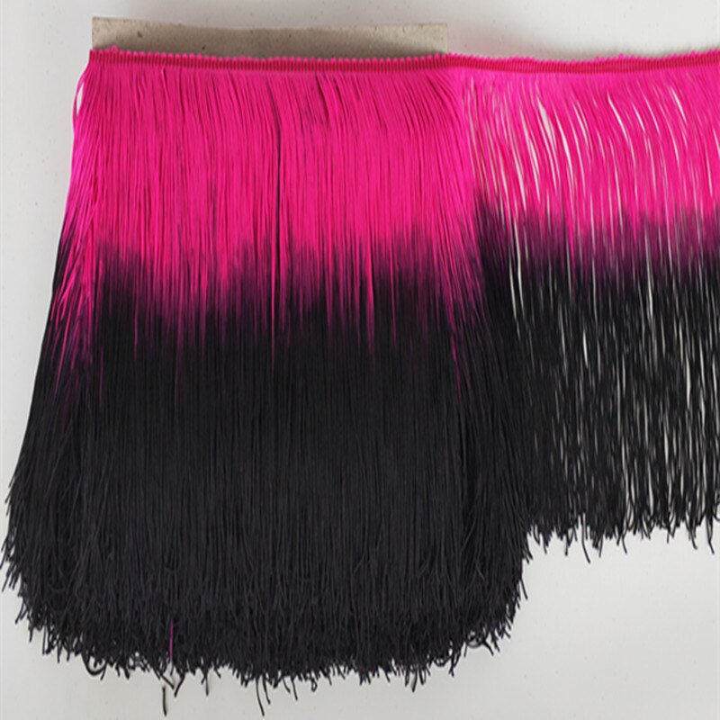 YY-tesco 10 meter/lot 20cm Long Fringe Lace Tassel Polyester Lace Trim Ribbon Latin dance skirt curtain fringes for sewing: rose black
