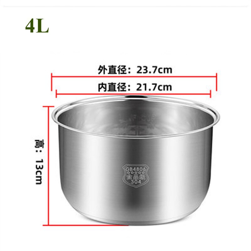 Non Stick Cooking Pot 304 Stainless Steel Rice Cooker Inner Container Replacement Accessories Food Rice Cooker POT Cookware: 4L