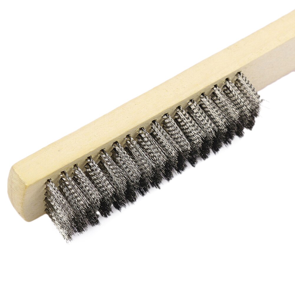 3 Pcs Stainless Steel Wire Brush W/ Wood Handle Wire Brush Rust Removal 8.07Inch For Hand Cleaning Tools