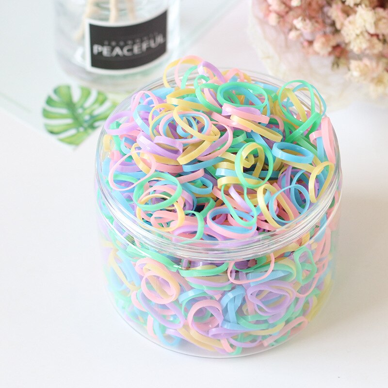 1000PCS ragazze sveglie anello colorato fasce per capelli elastici usa e getta porta coda di cavallo elastico Scrunchies accessori per capelli per bambini: green powder